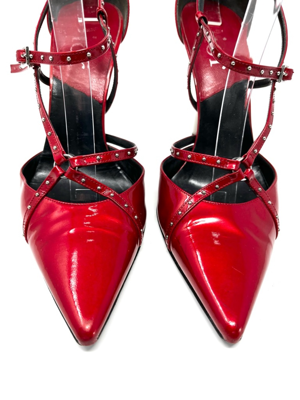 Vintage Christian Dior Galliano Y2K Red Patent Silver Bondage High Heels 39 9 - Picture 3 of 11